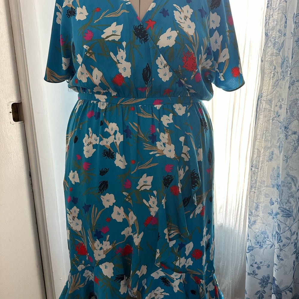 J. Crew Factory Blue Floral Midi Dress